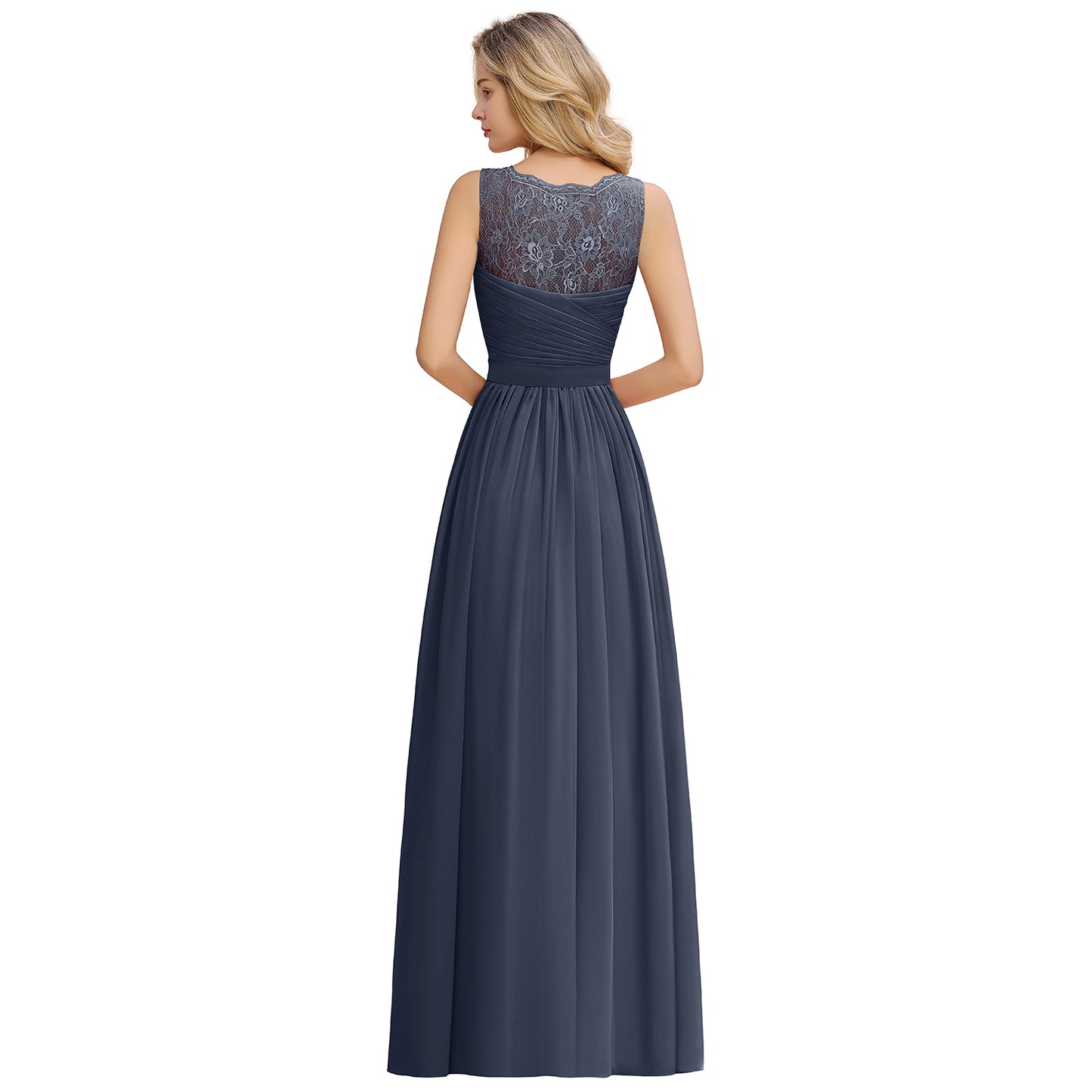 Elegant Long A line V-neck Ruffle Sleeveless Chiffon Bridesmaid Dress