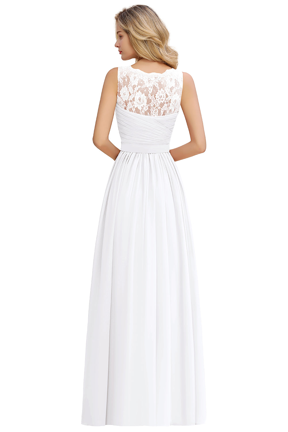 Elegant Long A line V-neck Ruffle Sleeveless Chiffon Bridesmaid Dress