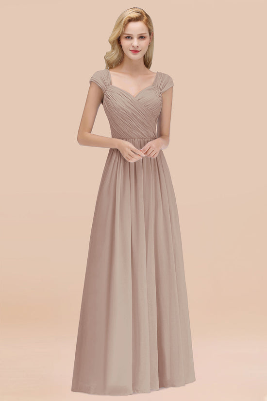 A-Line Chiffon Straps Sweetheart Long Bridesmaid Dress with Ruffles-BIZTUNNEL