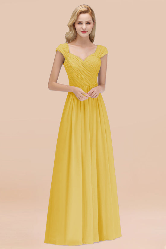 A-Line Chiffon Straps Sweetheart Long Bridesmaid Dress with Ruffles-BIZTUNNEL