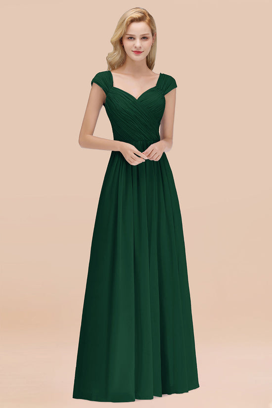 A-Line Chiffon Straps Sweetheart Long Bridesmaid Dress with Ruffles-BIZTUNNEL