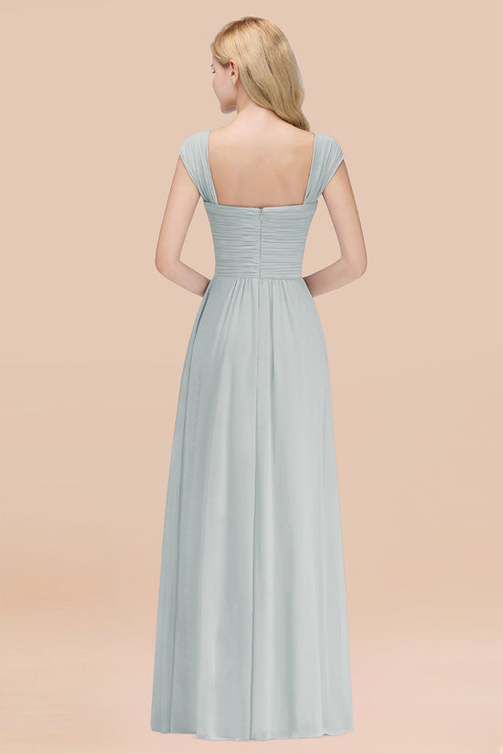 A-Line Chiffon Straps Sweetheart Long Bridesmaid Dress with Ruffles-BIZTUNNEL