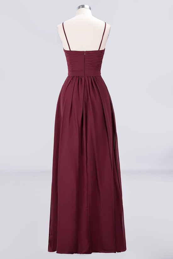 A-Line Chiffon Sweetheart Backless Long Bridesmaid Dress with Ruffles-BIZTUNNEL