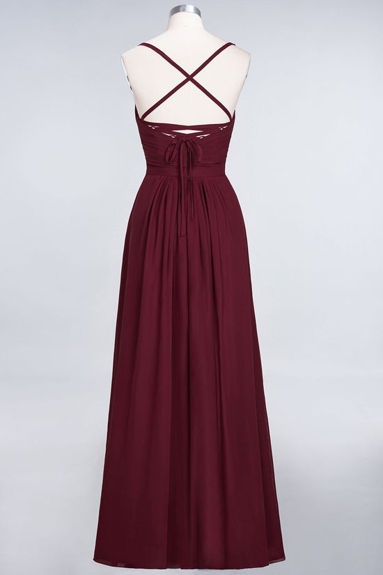 A-Line Chiffon Sweetheart Long Backless Bridesmaid Dress with Ruffles-BIZTUNNEL