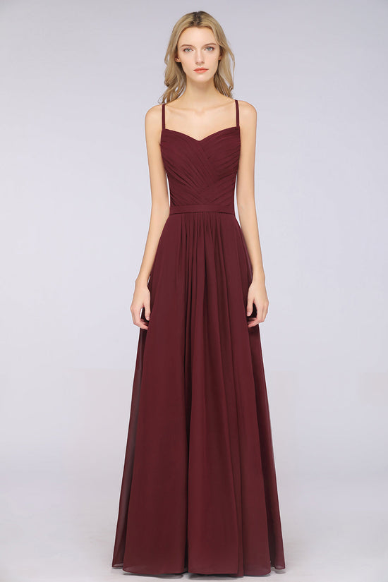 A-Line Chiffon Sweetheart Long Backless Bridesmaid Dress with Ruffles-BIZTUNNEL