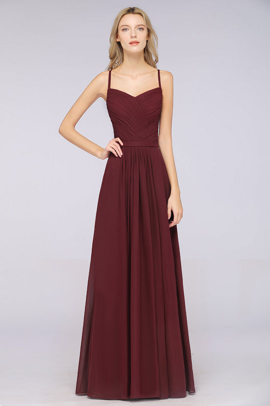 A-Line Chiffon Sweetheart Long Backless Bridesmaid Dress with Ruffles-BIZTUNNEL