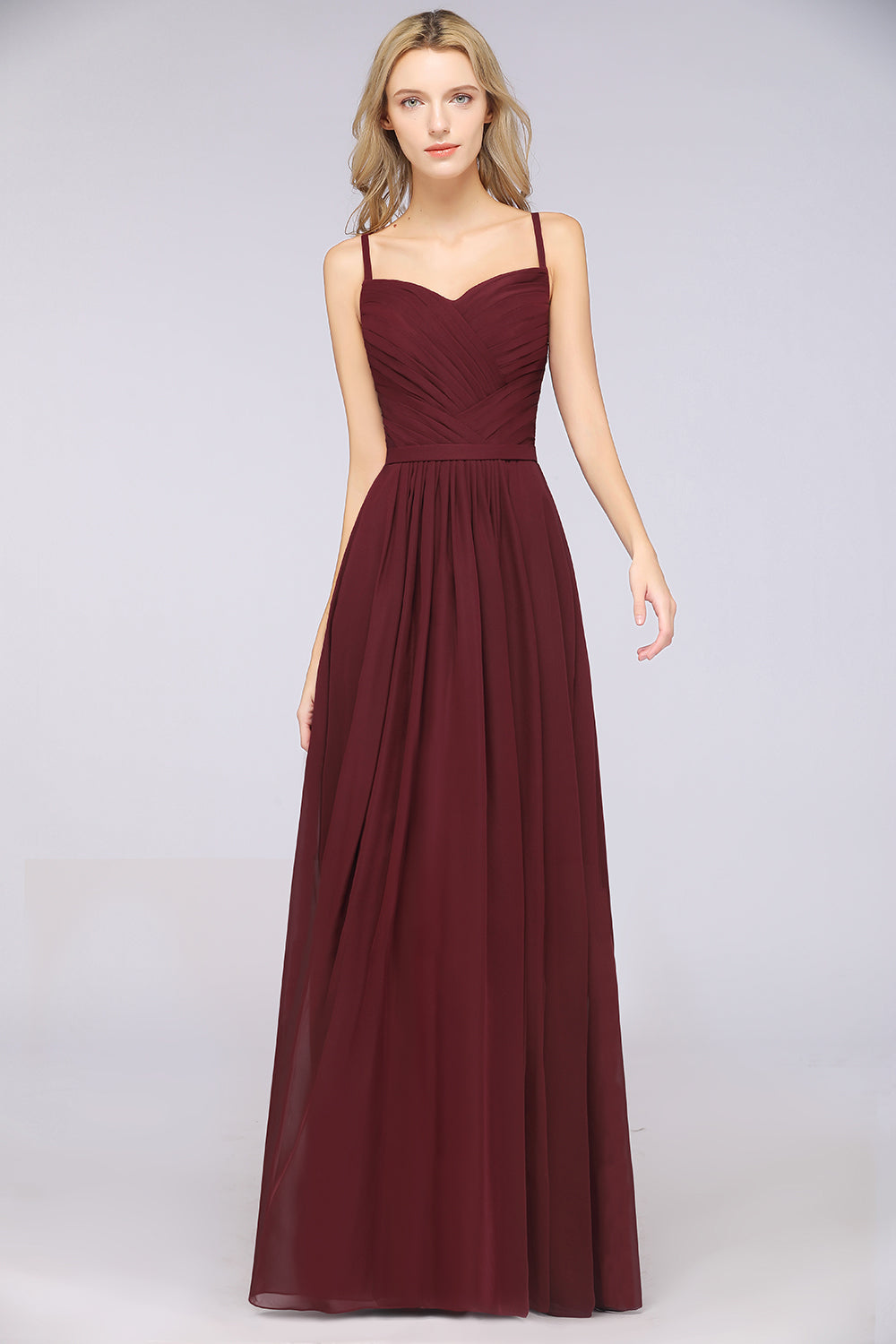 A-Line Chiffon Sweetheart Long Backless Bridesmaid Dress with Ruffles-BIZTUNNEL