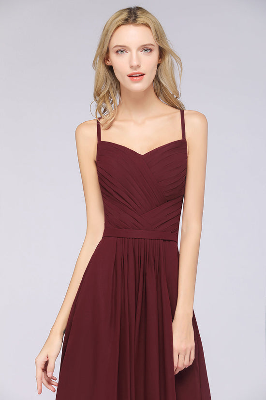 A-Line Chiffon Sweetheart Long Backless Bridesmaid Dress with Ruffles-BIZTUNNEL