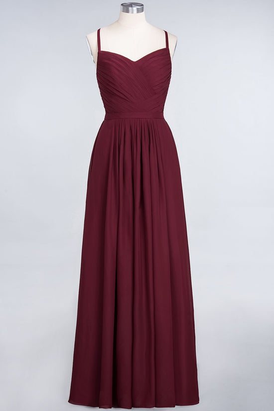 A-Line Chiffon Sweetheart Long Backless Bridesmaid Dress with Ruffles-BIZTUNNEL