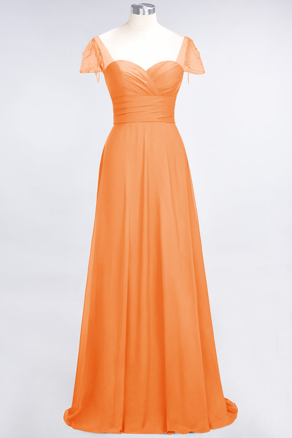 A-Line Chiffon Sweetheart Ruffle Long Bridesmaid Dress with Beadings-BIZTUNNEL