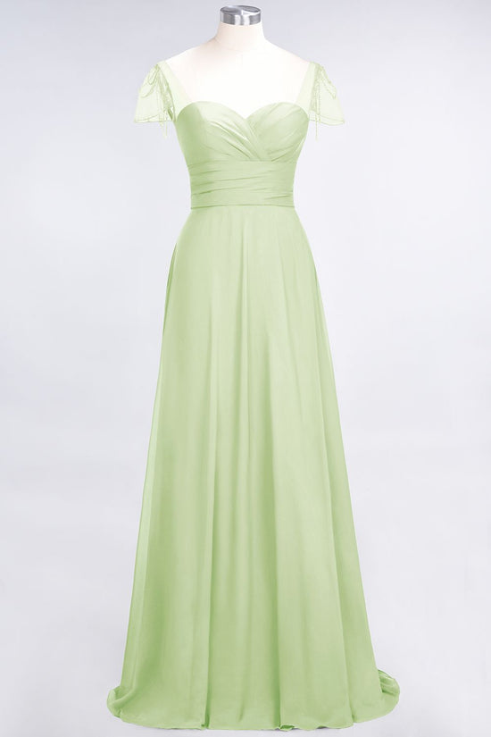 A-Line Chiffon Sweetheart Ruffle Long Bridesmaid Dress with Beadings-BIZTUNNEL