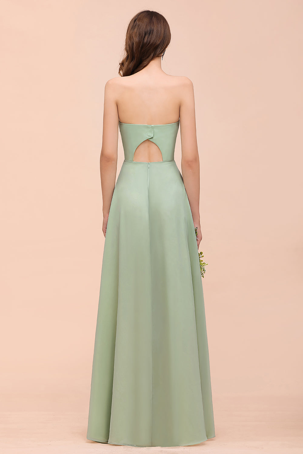 A-Line Sweetheart Chiffon Long Bridesmaid Dress with Slit-BIZTUNNEL