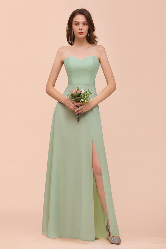 A-Line Sweetheart Chiffon Long Bridesmaid Dress with Slit-BIZTUNNEL