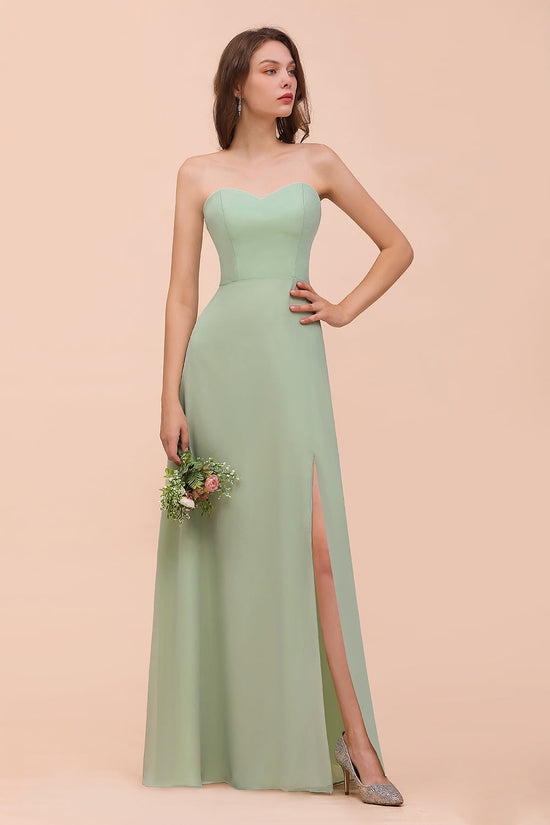 A-Line Sweetheart Chiffon Long Bridesmaid Dress with Slit-BIZTUNNEL