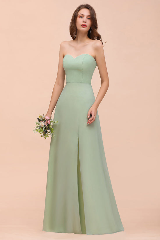 A-Line Sweetheart Chiffon Long Bridesmaid Dress with Slit-BIZTUNNEL