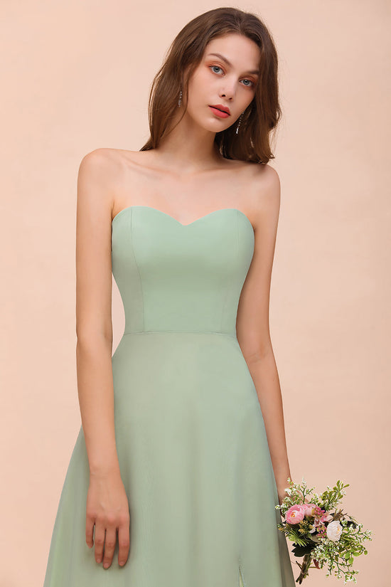 A-Line Sweetheart Chiffon Long Bridesmaid Dress with Slit-BIZTUNNEL