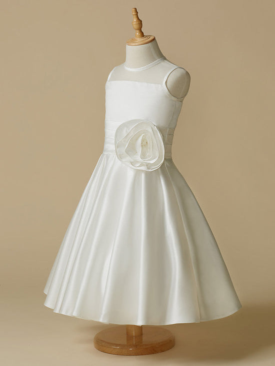 A-Line Taffeta Sleeveless Jewel Neck First Communion Short Flower Girl Dresses-BIZTUNNEL