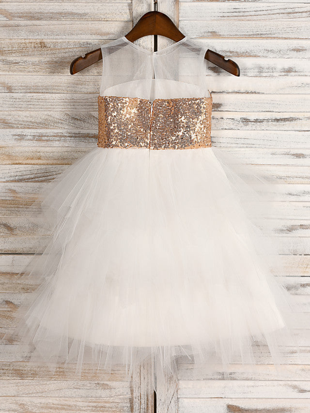 A-Line Tulle Sequined Jewel Neck Wedding First Communion Pageant Flower Girl Dresses-BIZTUNNEL