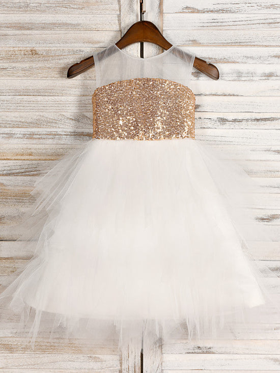 A-Line Tulle Sequined Jewel Neck Wedding First Communion Pageant Flower Girl Dresses-BIZTUNNEL