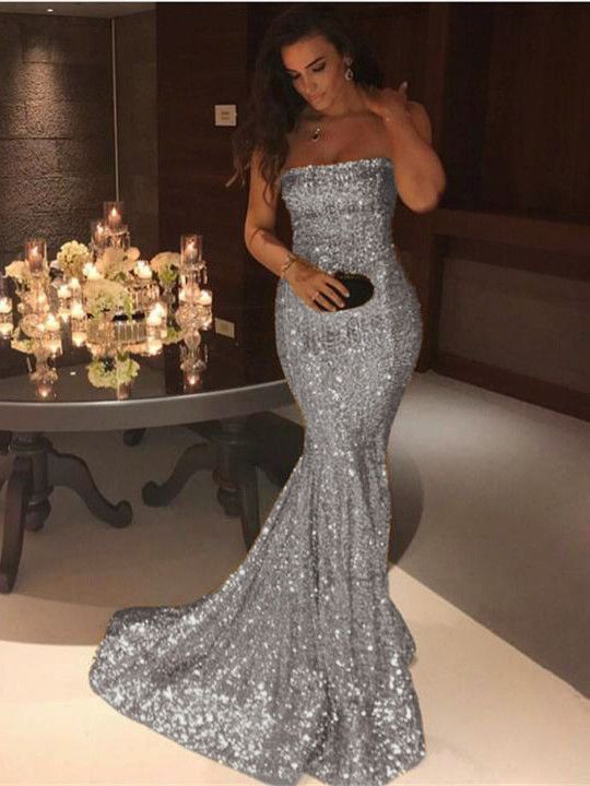 Strapless Sequins Mermaid Evening Dress