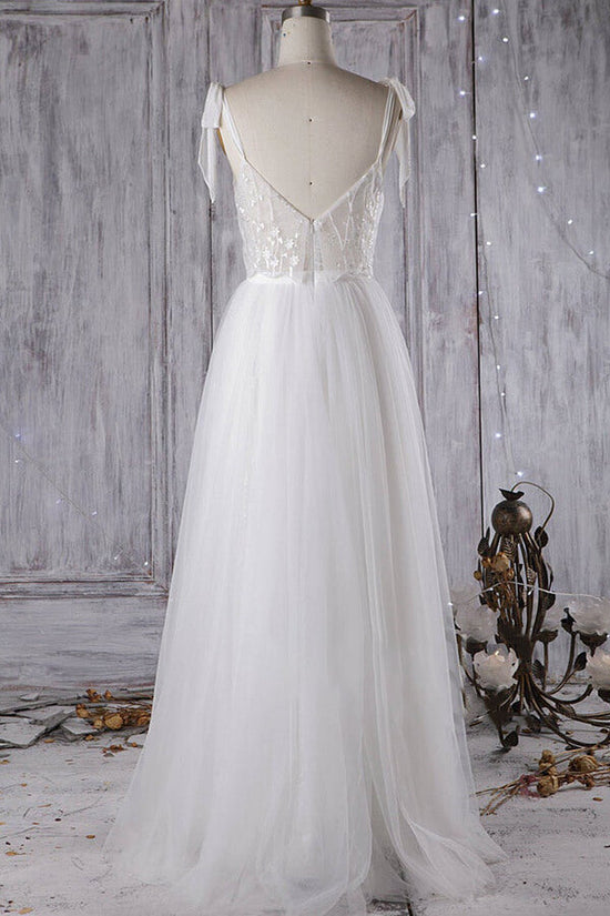 Affordable Long A-line Sweetheart Tulle Lace Backless Wedding Dress-BIZTUNNEL