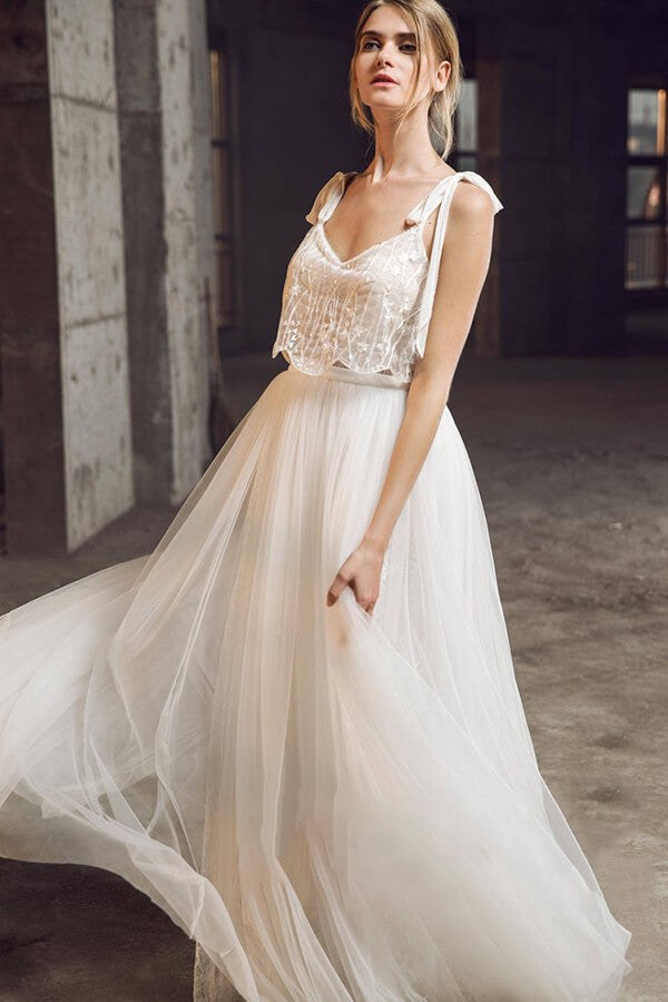 Affordable Long A-line Sweetheart Tulle Lace Backless Wedding Dress-BIZTUNNEL