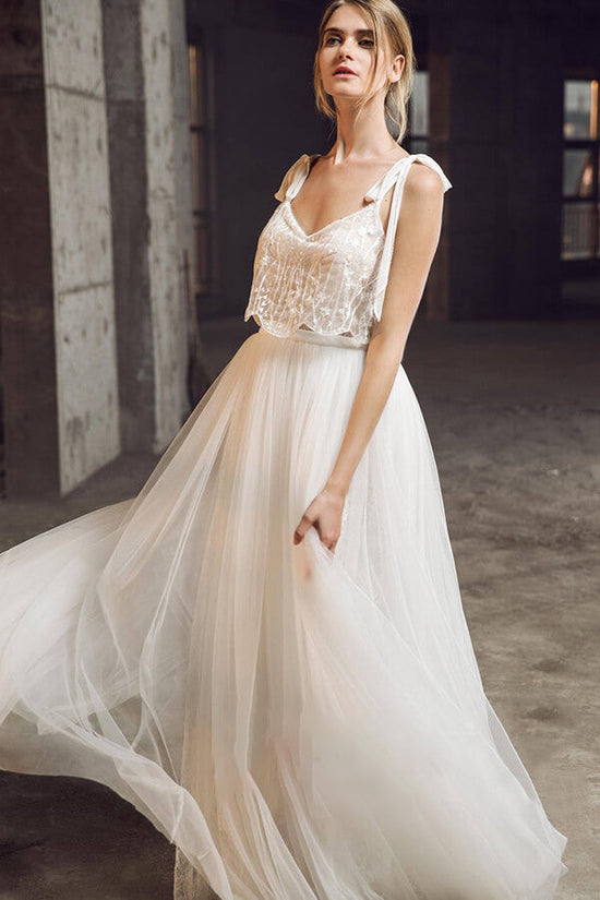 Affordable Long A-line Sweetheart Tulle Lace Backless Wedding Dress-BIZTUNNEL