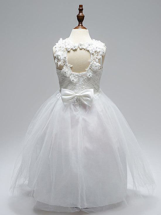 Ball Gown Lace Tulle Sleeveless Jewel Neck First Communion Long Flower Girl Dresses-BIZTUNNEL