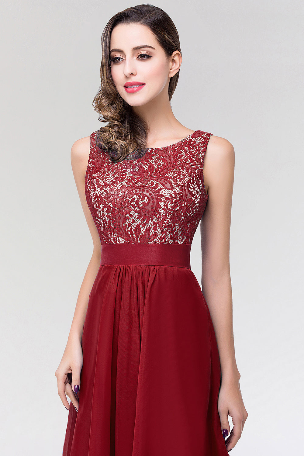 Elegant Scoop Neck Off The Shoulder Chiffon Long Formal Dress with Appliques Lace