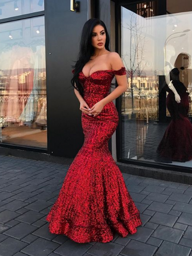 Off-the-Shoulder Sequins Mermaid Prom Dress