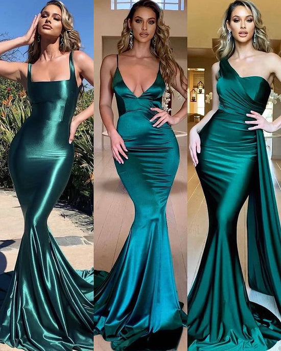 Charming Long Mermaid One Shoulder Green Prom Dress With Side Train-BIZTUNNEL