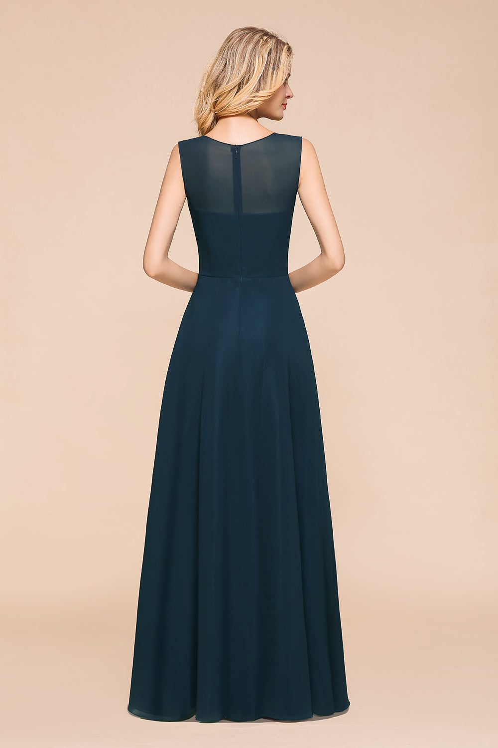 Chic Long A-line Bateau Chiffon Bridesmaid Dresses With Ruched-BIZTUNNEL