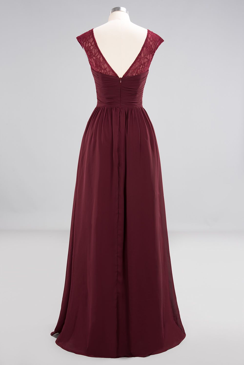 Chic Long A-Line Chiffon Ruffles Chiffon Burgundy Bridesmaid Dresses-BIZTUNNEL