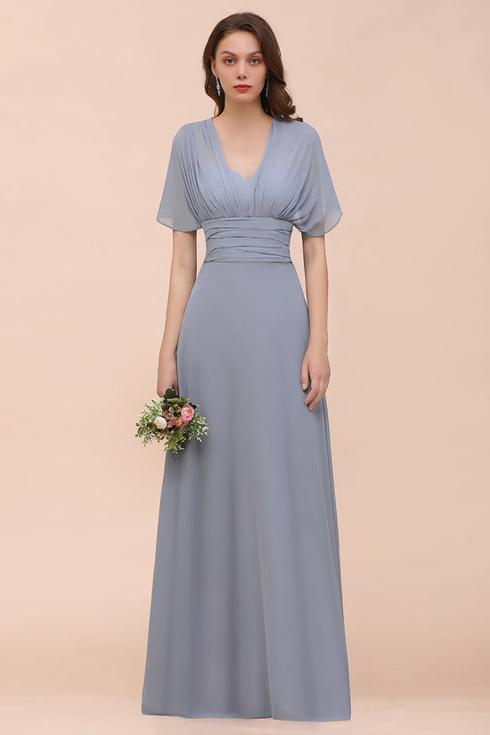 Classy Long A-Line Chiffon Bridesmaid Dresses With Ruched-BIZTUNNEL