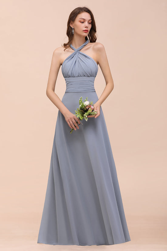 Classy Long A-Line Chiffon Bridesmaid Dresses With Ruched-BIZTUNNEL