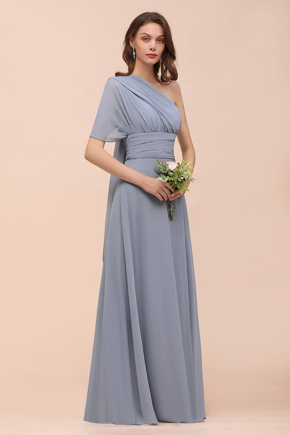 Classy Long A-Line Chiffon Bridesmaid Dresses With Ruched-BIZTUNNEL