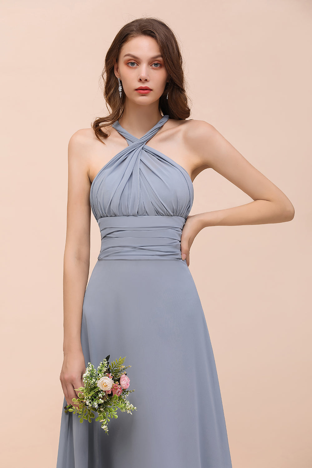 Classy Long A-Line Chiffon Bridesmaid Dresses With Ruched-BIZTUNNEL