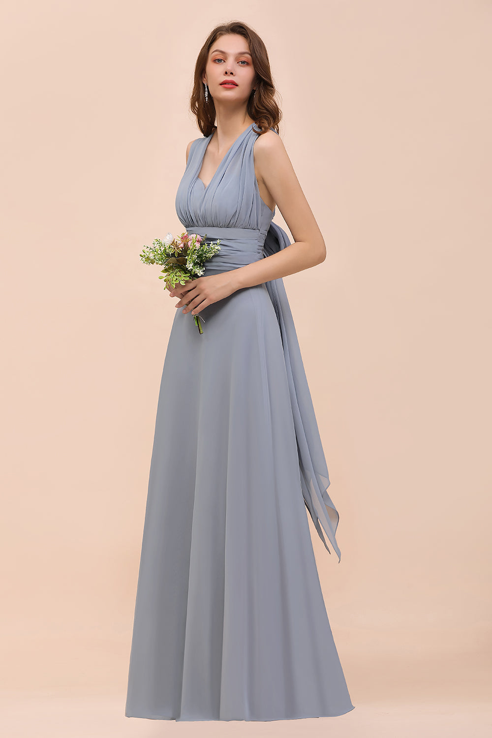 Classy Long A-Line Chiffon Bridesmaid Dresses With Ruched-BIZTUNNEL