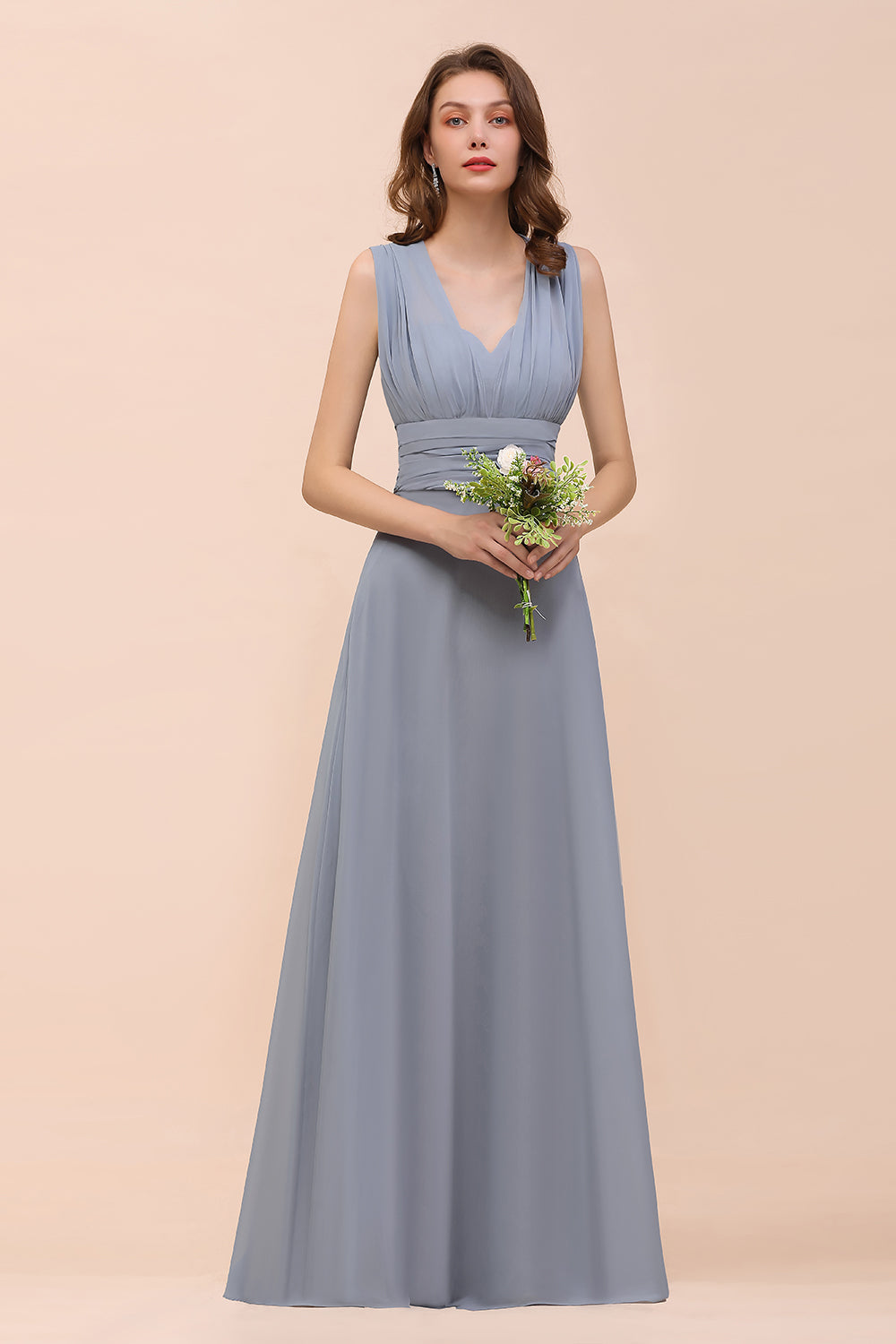 Classy Long A-Line Chiffon Bridesmaid Dresses With Ruched-BIZTUNNEL