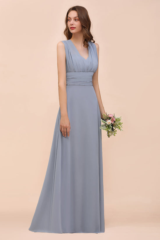 Classy Long A-Line Chiffon Bridesmaid Dresses With Ruched-BIZTUNNEL