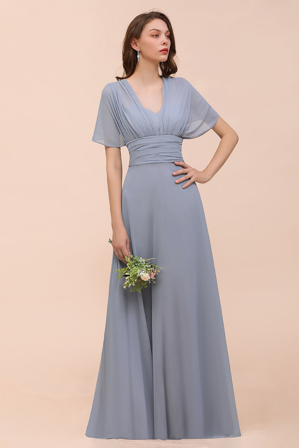 Classy Long A-Line Chiffon Bridesmaid Dresses With Ruched-BIZTUNNEL