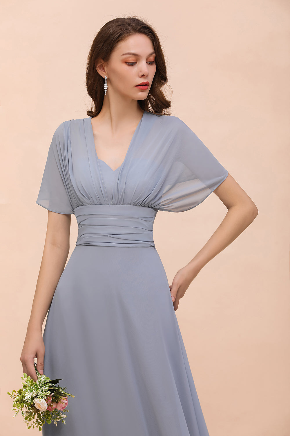 Classy Long A-Line Chiffon Bridesmaid Dresses With Ruched-BIZTUNNEL