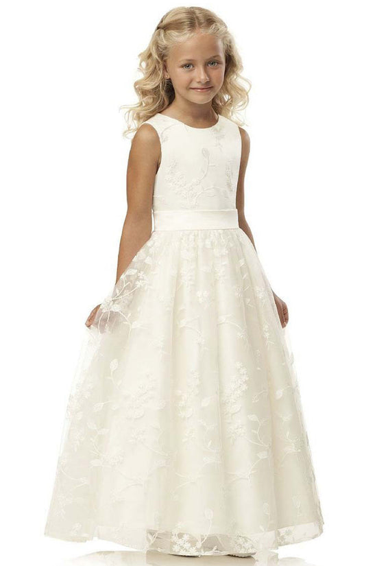 Cute Long A-line Jewel Lace Sleeveless Flower Girl Dresses-BIZTUNNEL