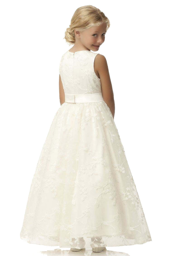 Cute Long A-line Jewel Lace Sleeveless Flower Girl Dresses-BIZTUNNEL