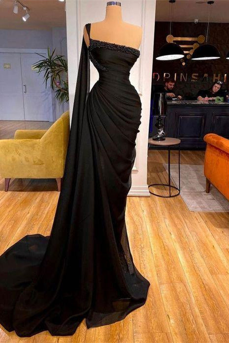 Black Mermaid Prom Dress with Ruffles and Beads