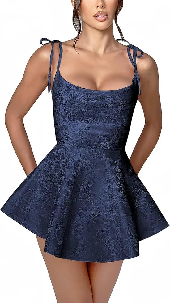 A-line Short Homecoming Dress Spaghetti Straps Satin Sleeveless Party Dress Jacquard Party Dresses