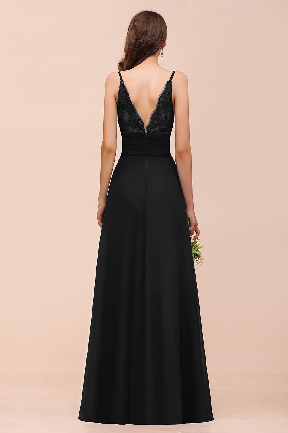 Elegant Black Long A-line Sweetheart Chiffon Bridesmaid Dress with Slit-BIZTUNNEL