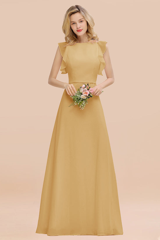 Elegant Long A-line Chiffon Jewel Sleeveless Bridesmaid Dress-BIZTUNNEL