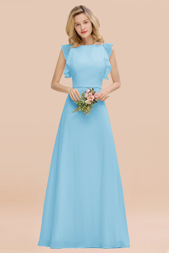 Elegant Long A-line Chiffon Jewel Sleeveless Bridesmaid Dress-BIZTUNNEL