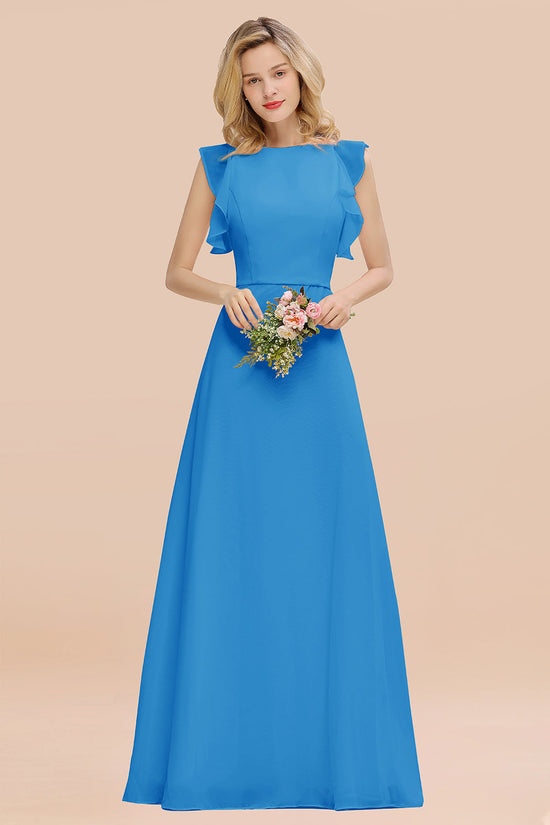 Elegant Long A-line Chiffon Jewel Sleeveless Bridesmaid Dress-BIZTUNNEL